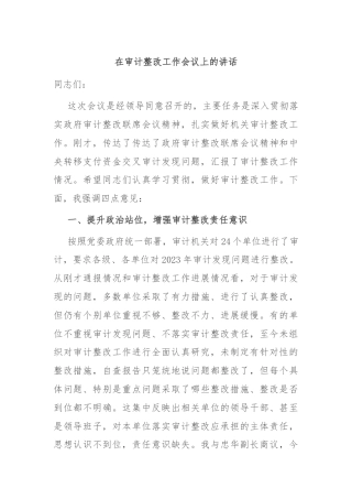 在审计整改工作会议上的讲话