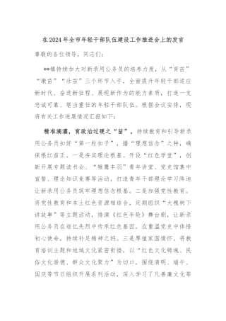 在2024年全市年轻干部队伍建设工作推进会上的发言