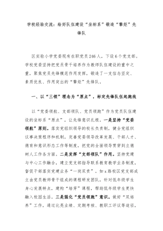 学校经验交流：绘好队伍建设“坐标系”锻造“擎炬”先锋队