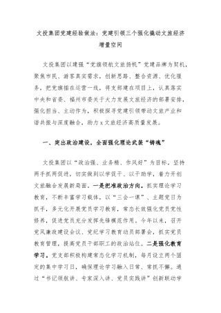 文投集团党建经验做法：党建引领三个强化撬动文旅经济增量空间
