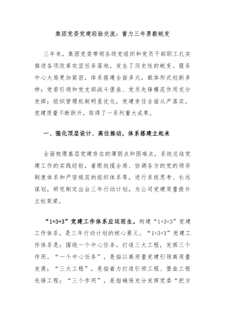 集团党委党建经验交流：蓄力三年勇毅蜕变