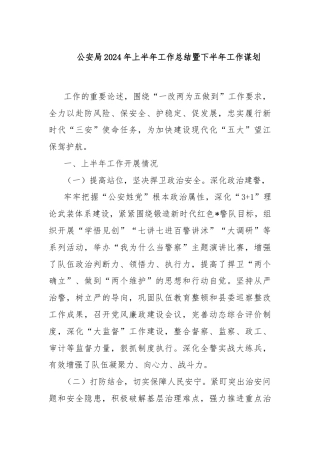 公安局 2024 年上半年工作总结暨下半年工作谋划