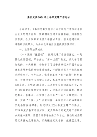 集团党委2024年上半年党建工作总结