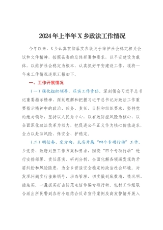 2024年上半年X乡政法工作情况