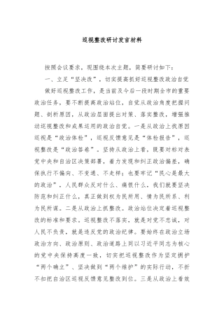 巡视整改研讨发言材料