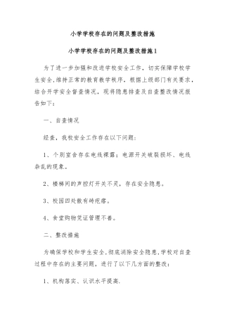 小学学校存在的问题及整改措施
