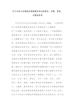 关于对非公有制经济领域意识形态的现状、问题、原因、对策的思考