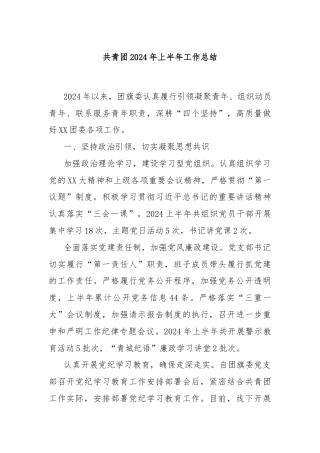 共青团2024年上半年工作总结