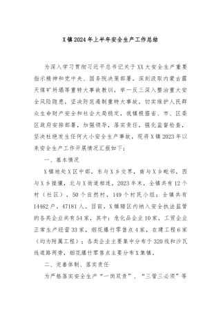 X镇2024年上半年安全生产工作总结