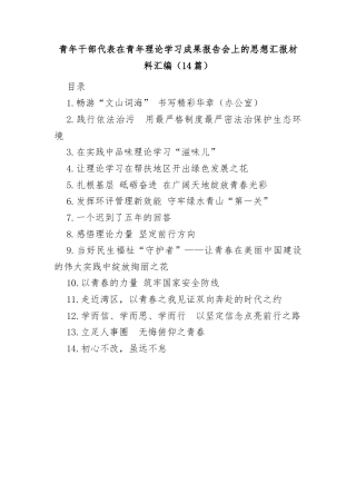 在青年理论学习成果报告会上的汇报材料汇编
