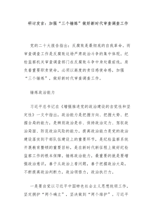 研讨发言：加强“三个锤炼”做好新时代审查调查工作