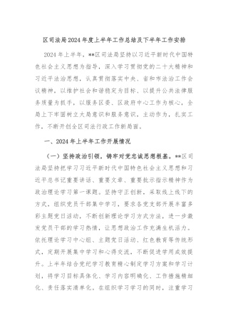 区司法局2024年度上半年工作总结及下半年工作安排