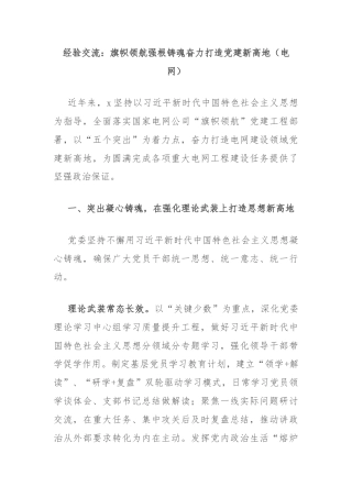 经验交流：旗帜领航强根铸魂奋力打造党建新高地（电网）