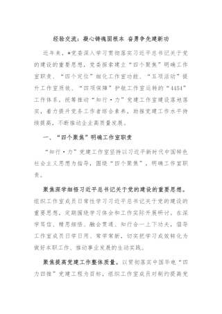 经验交流：凝心铸魂固根本 奋勇争先建新功