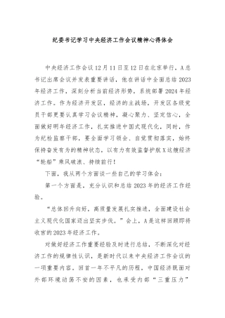 纪委书记学习中央经济工作会议精神心得体会
