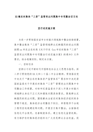 XX镇农村集体“三资”监管突出问题集中专项整治百日攻坚行动实施方案