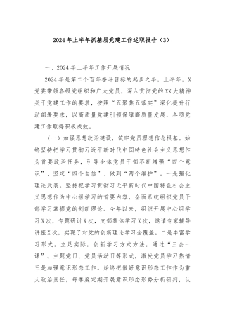 2024年上半年抓基层党建工作述职报告（3）
