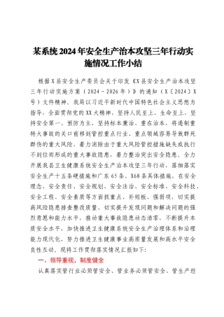 某系统2024年安全生产治本攻坚三年行动实施情况工作小结