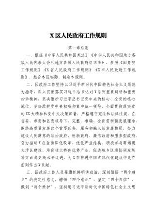 X区人民政府工作规则