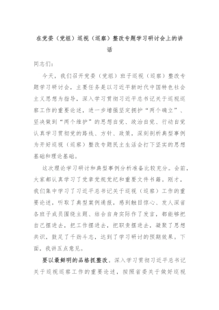 在党委（党组）巡视（巡察）整改专题学习研讨会上的讲话