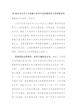 在2024年全市人大监督工作年中总结推进会上的典型发言