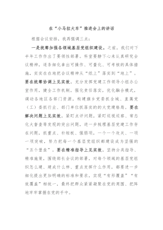 在“小马拉大车”推进会上的讲话