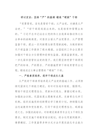 研讨发言：坚持“严”的基调 锻造“硬核”干部