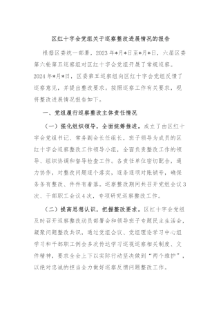 区红十字会党组关于巡察整改进展情况的报告