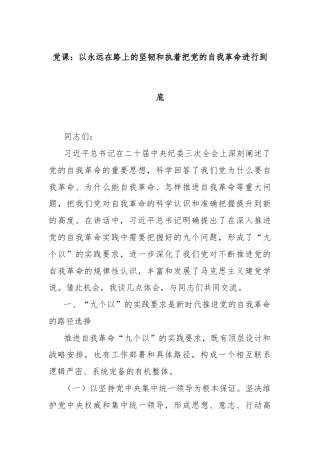 党课：以永远在路上的坚韧和执着把党的自我革命进行到底
