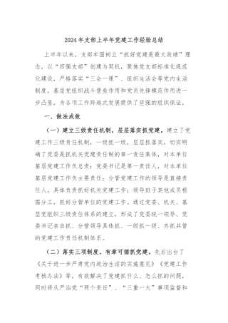 2024年支部上半年党建工作经验总结
