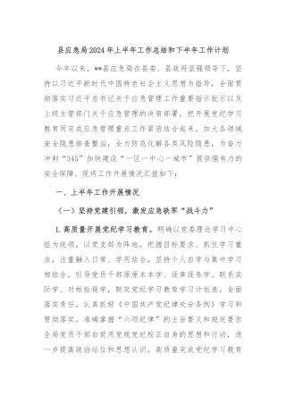 县应急局2024年上半年工作总结和下半年工作计划
