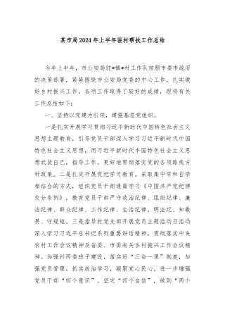 某市局2024年上半年驻村帮扶工作总结