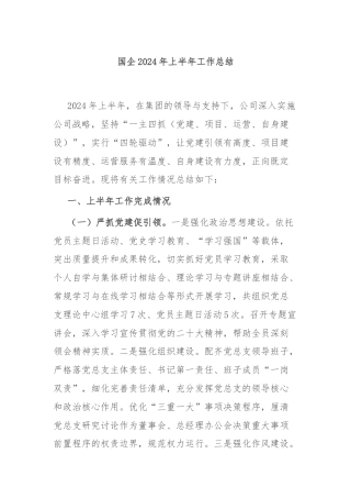 国企2024年上半年工作总结