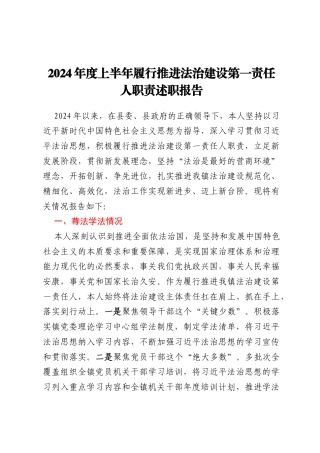 乡镇党委书记2024年度上半年履行推进法治建设第一责任人职责述职报告