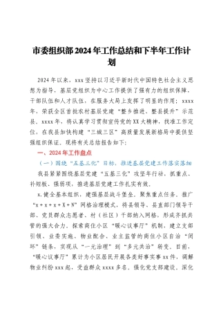 市委组织部2024年工作总结和下半年工作计划