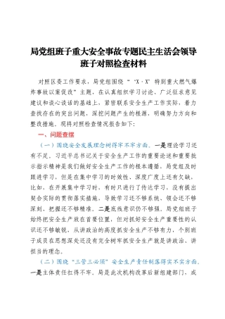 局党组班子重大安全事故专题民主生活会领导班子对照检查材料