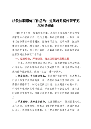 挂职锻炼工作总结：追风赶月莫停留 平芜尽处是春山