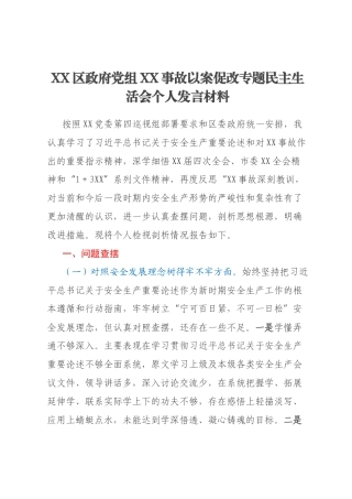 XX区政府党组XX事故以案促改专题民主生活会个人发言材料