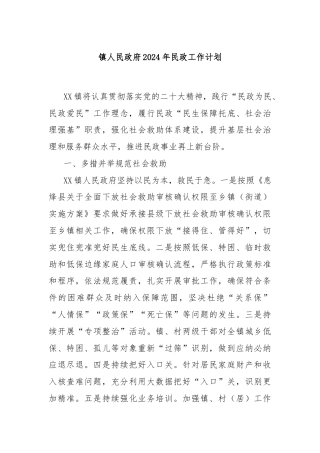 镇人民政府2024年民政工作计划