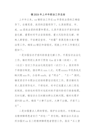 镇2024年上半年综治工作总结