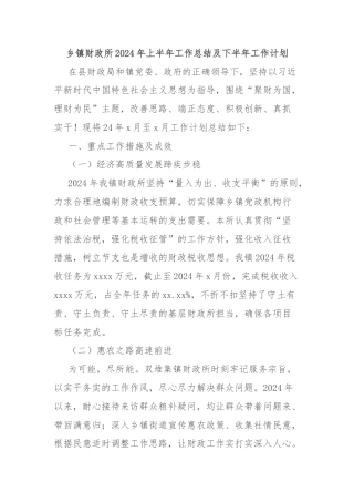 乡镇财政所2024年上半年工作总结及下半年工作计划