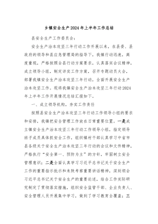 乡镇安全生产2024年上半年工作总结