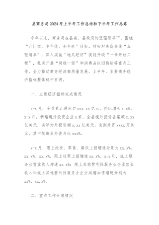 县商务局2024年上半年工作总结和下半年工作思路
