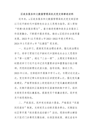 区政务服务和大数据管理局机关党支部事迹材料