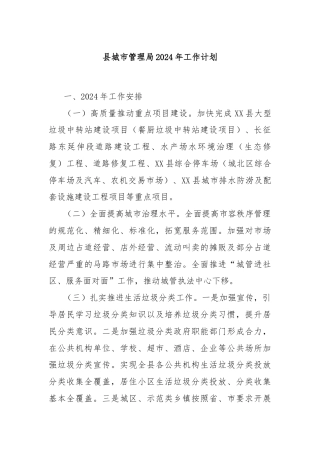 县城市管理局2024年工作计划