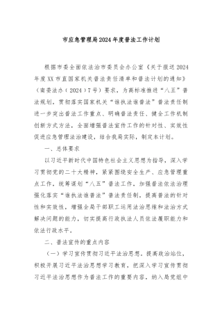 市应急管理局2024年度普法工作计划