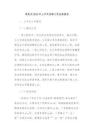 局机关2024年上半年法制工作总结报告