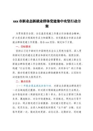 xxx市新业态新就业群体党建集中攻坚行动方案