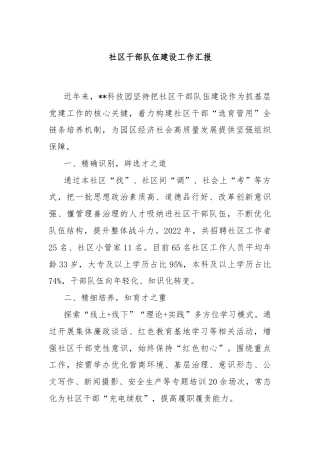 社区干部队伍建设工作汇报