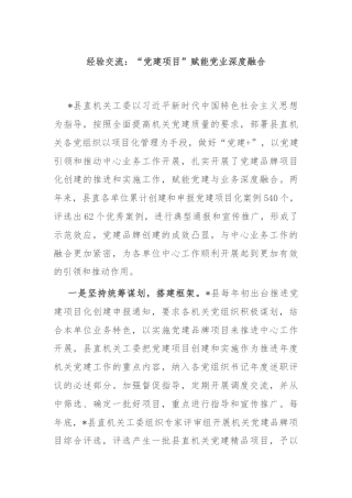 经验交流：“党建项目”赋能党业深度融合